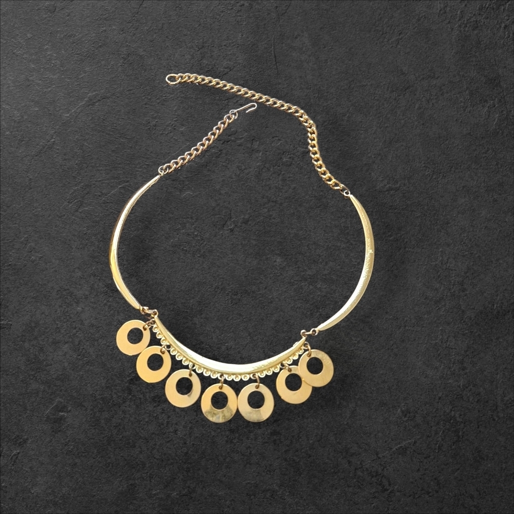 Vintage Gold Necklace with Circular Pendants 17"